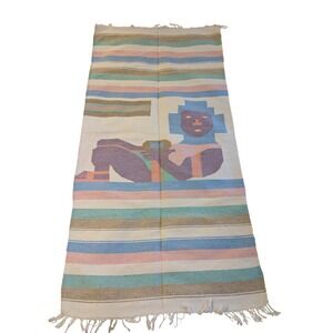Vintage Zapotec Handwoven Wool Rug Wall Hanging Pastel Reclining Figure 20x48
